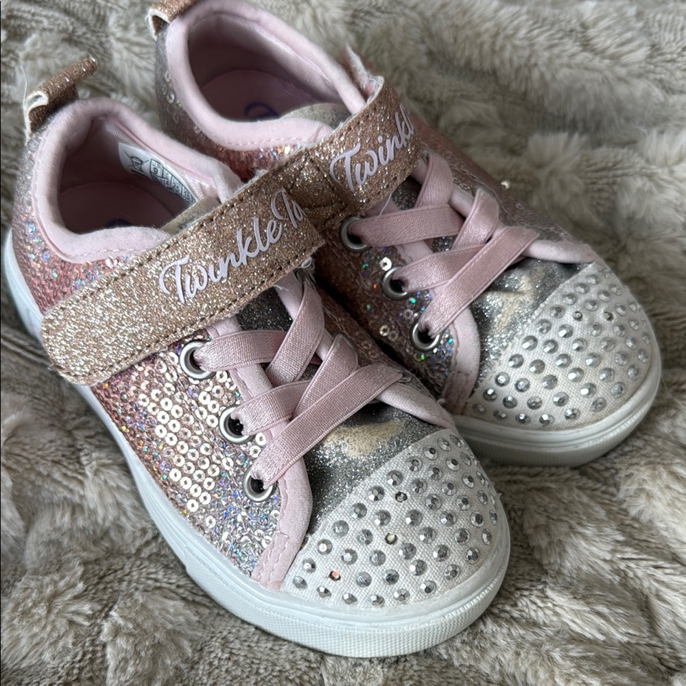 Sparkly light up Pink and Silver Sneakers with Rhinestone Embellishments